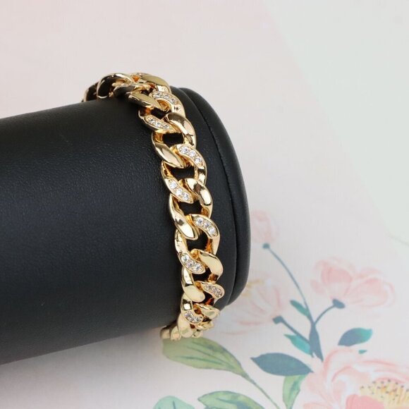 "Bold Rose Gold Cuban Link Bracelet with Sparkling CZ Accents, XPBL1020 - Picture 6 of 11